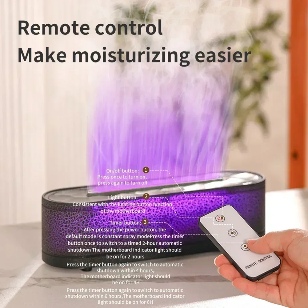 Desktop Simulated Flame Aromatherapy Machine Colorful Atmosphere Lamp Fast Humidification Remote Control Timing Humidifier