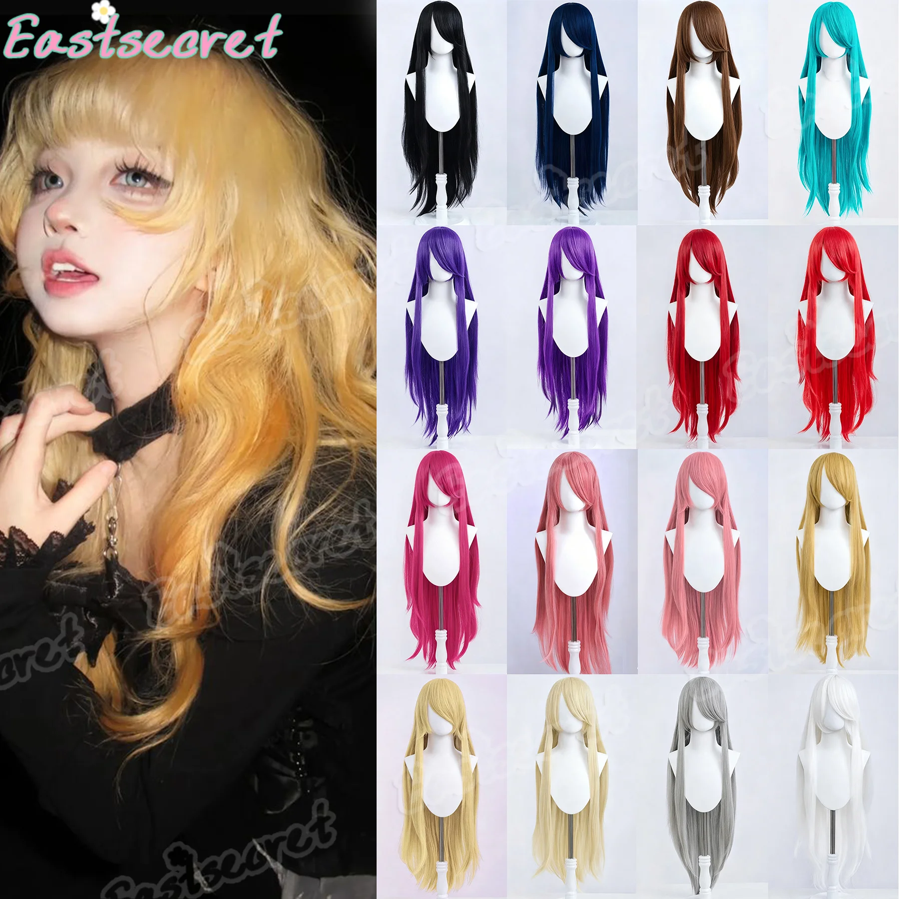 100cm Long Synthetic Hair White Purple Cosplay Wigs Party Black Hair Straight Wig Hairpiece for Women Halloween and Christmas us