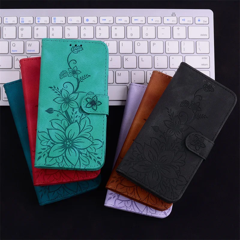 Leather Case i Phone16 15Pro SE 2022 Cover for iPhone 16 Pro 15 14 Plus 13 12 mini X Xs Max XR Phone Case Lily Flower Flip Coque