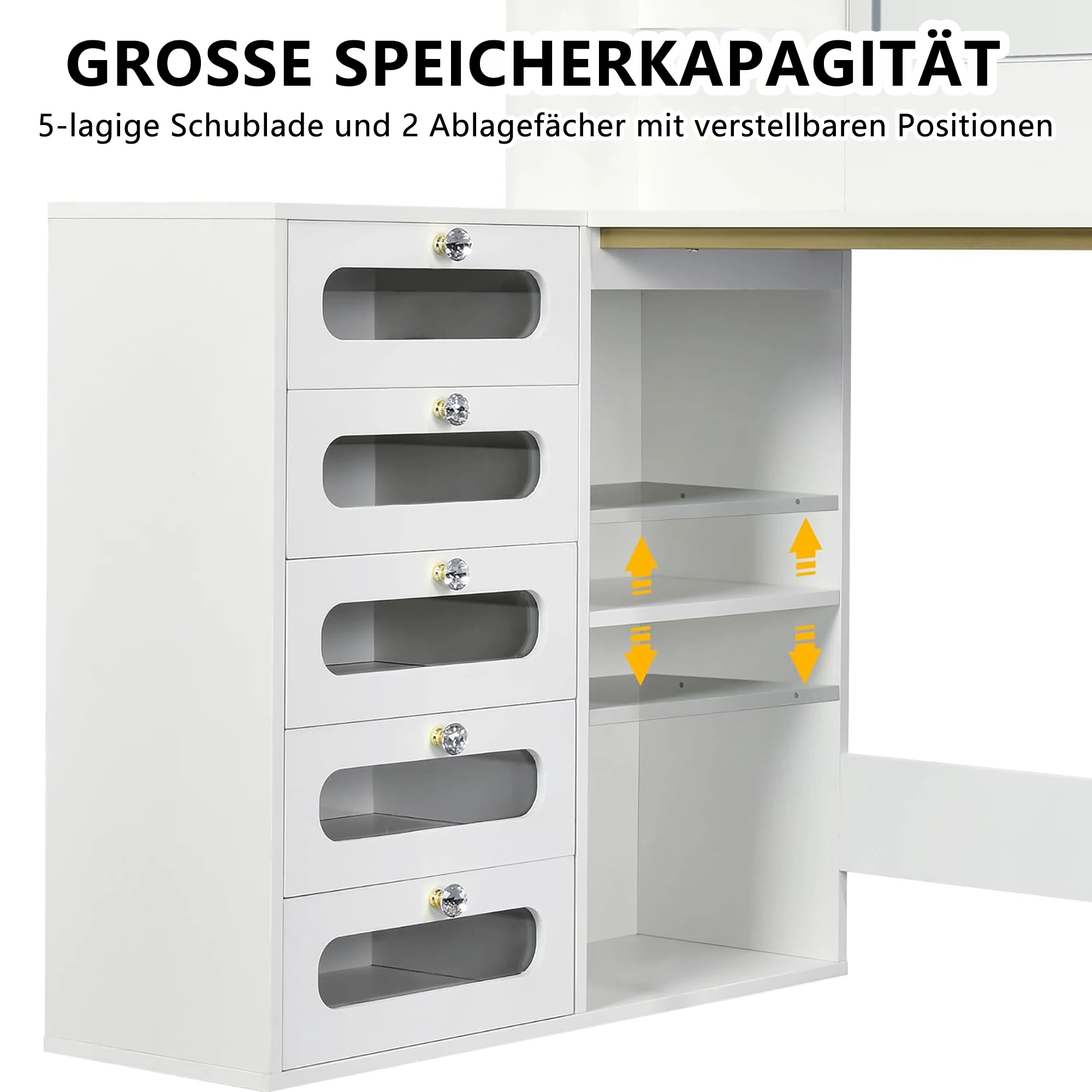 Rosahqnda LED-Beleuchtung Schminktisch mit einstellbarer Helligkeit Schminktisch mit Spiegel Kosmetiktisch mit Schubladen – Detail 35