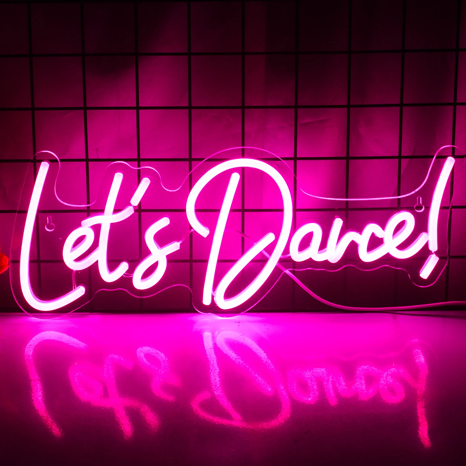 Let's Dance Neon Light Up Sign Pink Led Word Light for Wedding Dancing Party Bar Valentines' Day Engagement Hanging Wall Decor