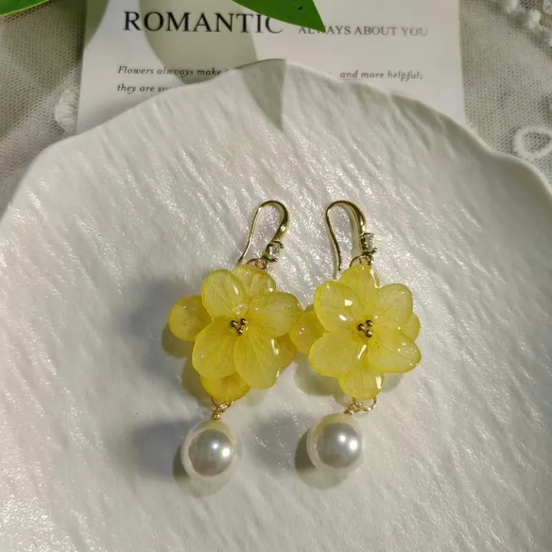 Natural Hydrangeas Earring Unique Hydrangeas Flower Drop Earrings Epoxy Resin Natural Floral Earrings Jewelry Custom Packaging