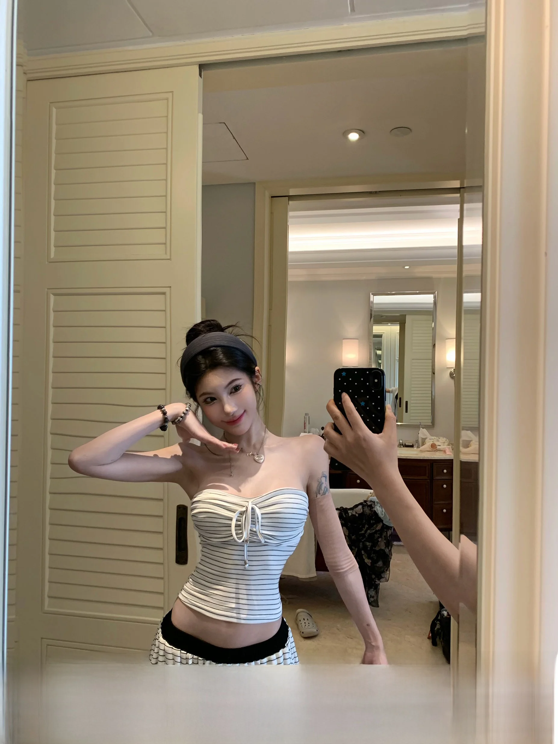 

Casual Stripe Tube Top And Pants Set Women's Summer New Loose Feelings Fashionable Shorts Length No Sleeve High Waist