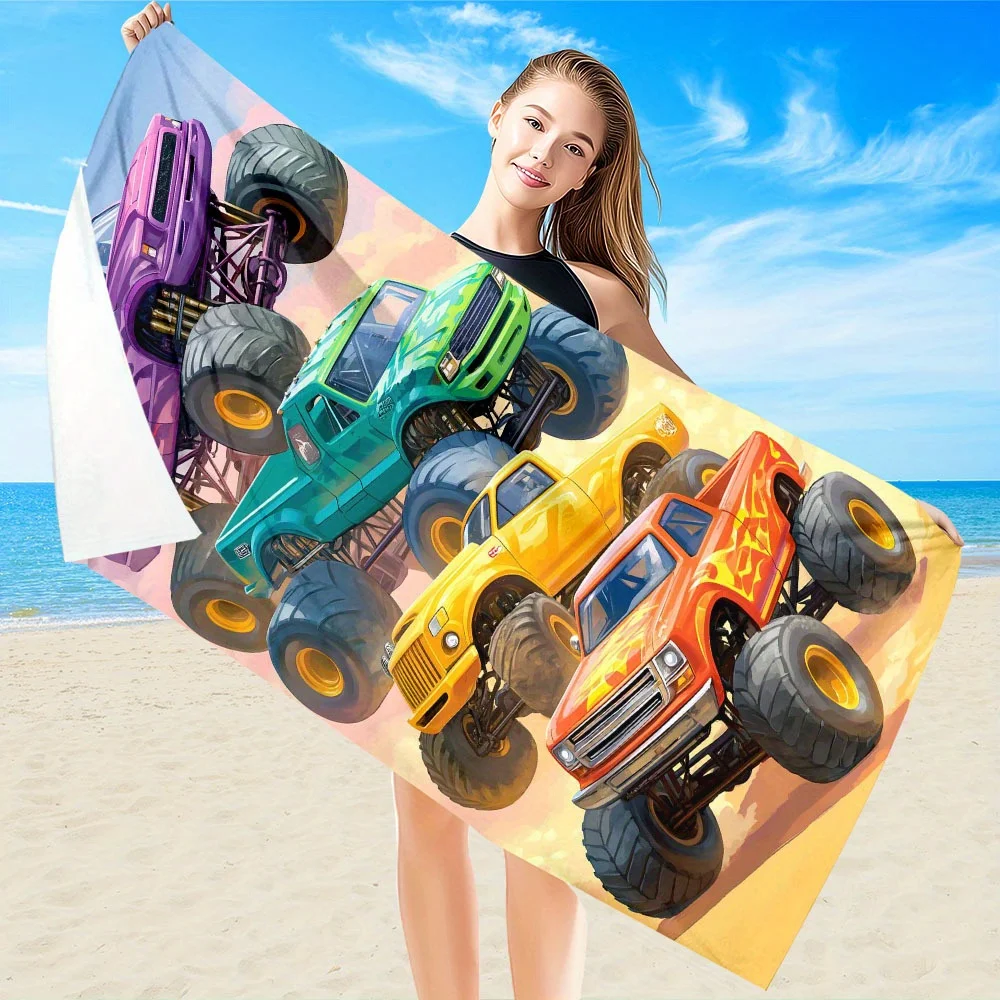 Monster Truck Printed Microfiber Towel, Large Thick Soft Quick Dry for Beach Pool Yoga