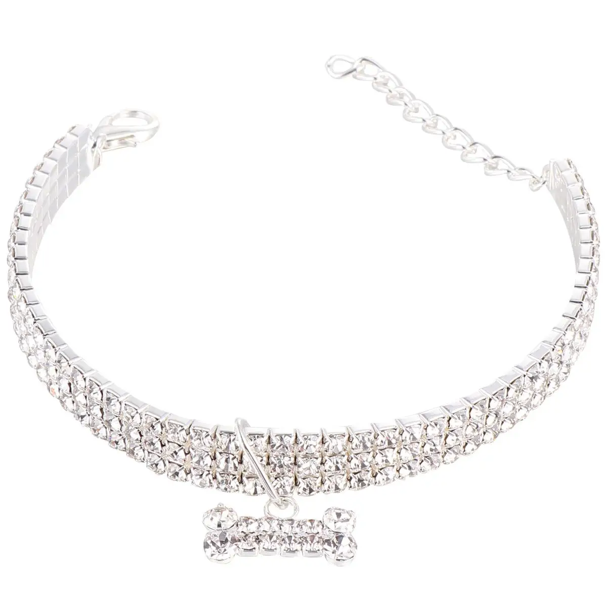 

Rhinestone Pet Collar Shining Bone Pendant White Small Puppy Dog Collars Adjustable Buckle Chain Crystal Pet Supplies