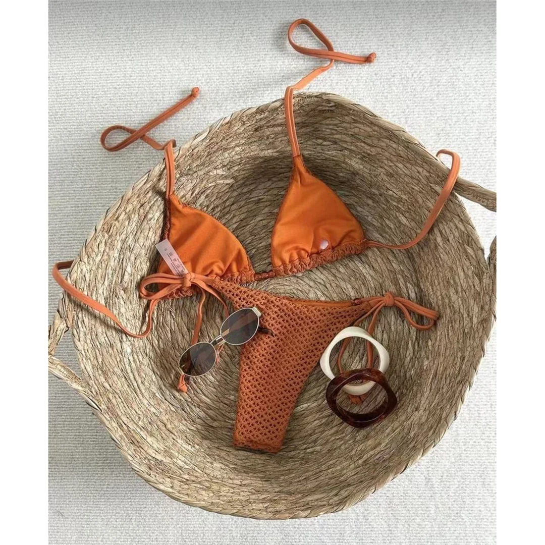 Zweiteiliges Bikini-Set mit Trägern, hohem Beinausschnitt, Badeanzug, Badebekleidung, aushöhlendem Design, Neckholder-Bikini, Damen-Badeanzug, Damen-Badebekleidung M126 – Detail 3