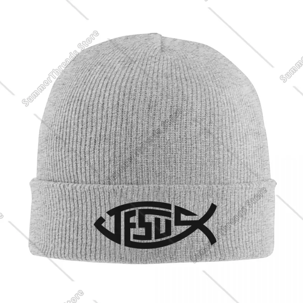 Jesus Fish Ichthys Symbol Hat Autumn Winter Beanie Warm Christian Religion Cap Unisex Acrylic Knitted Caps