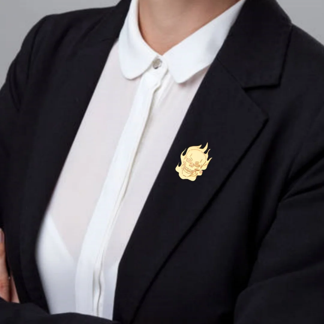 Punk Skull Stainless Steel Pin Brooch for Women Men Steel Gold Color Unisex Clothing Jewelry Accessories Wholesale