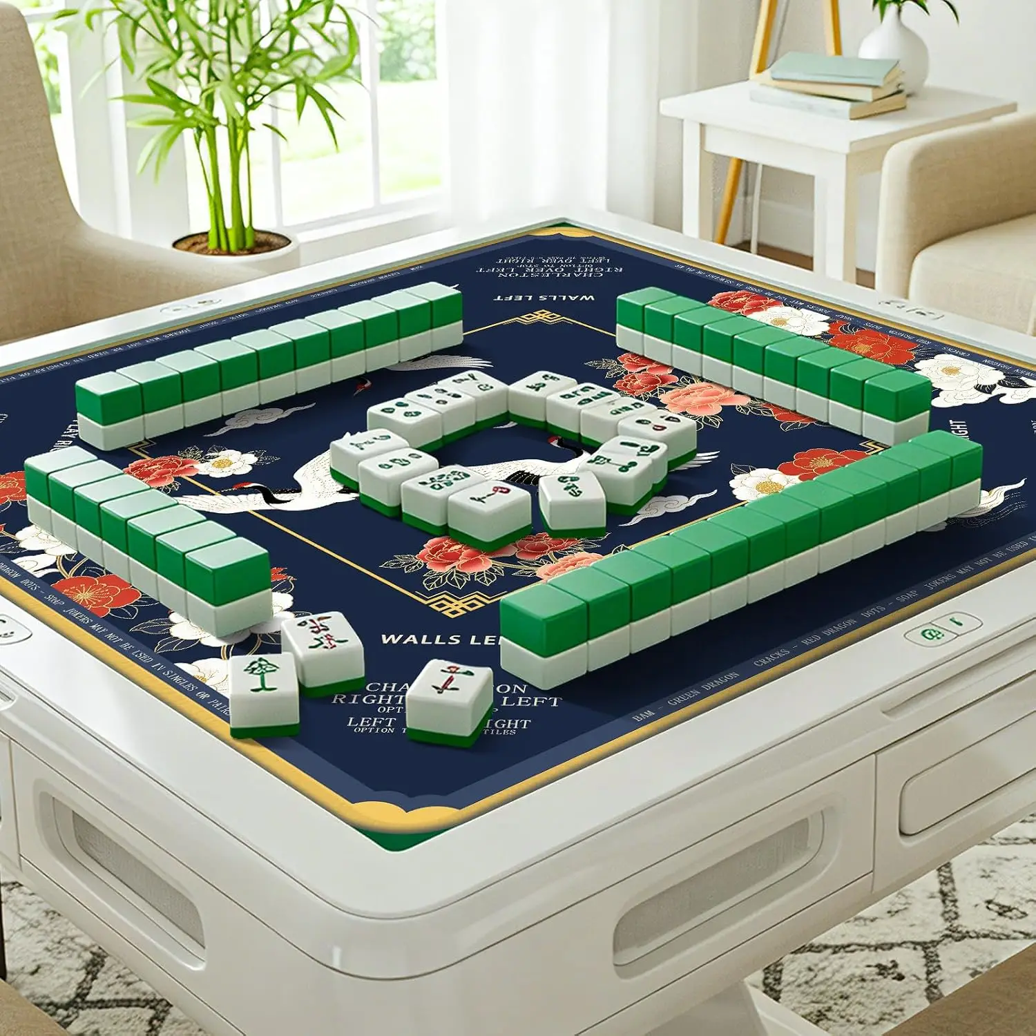 80cm Bird Mahjong Mat with Carrying Bag Anti-Slip Noise-Reducing Mahjong Rubber Mat for Mahjong Poker Board Games Dominoes