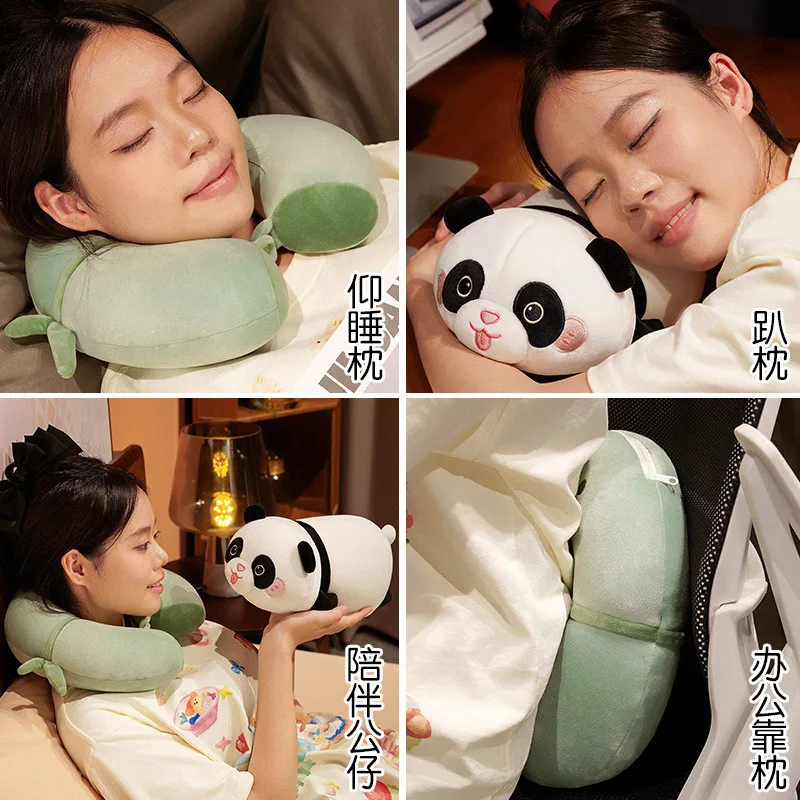 High Quality Creative Cartoon Panda Bamboo Particle Transformed Neck Pillow Plush Toys Soft Office Sleep Pillows For Girls Gifts