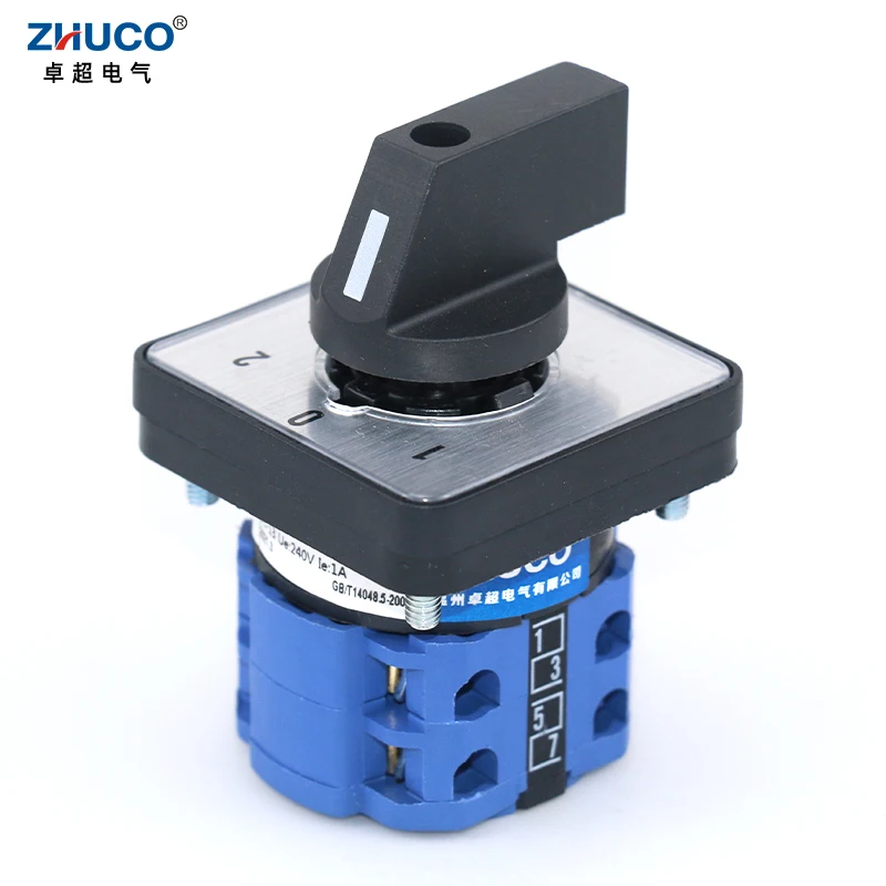 ZHUCO SZW26/LW26-20 Ith 20A Ui 660V 2 Pole 8 Screws 3 Position 64X64 48X48 mm Panel Transfer ON OFF ON Changeover Cam Switch