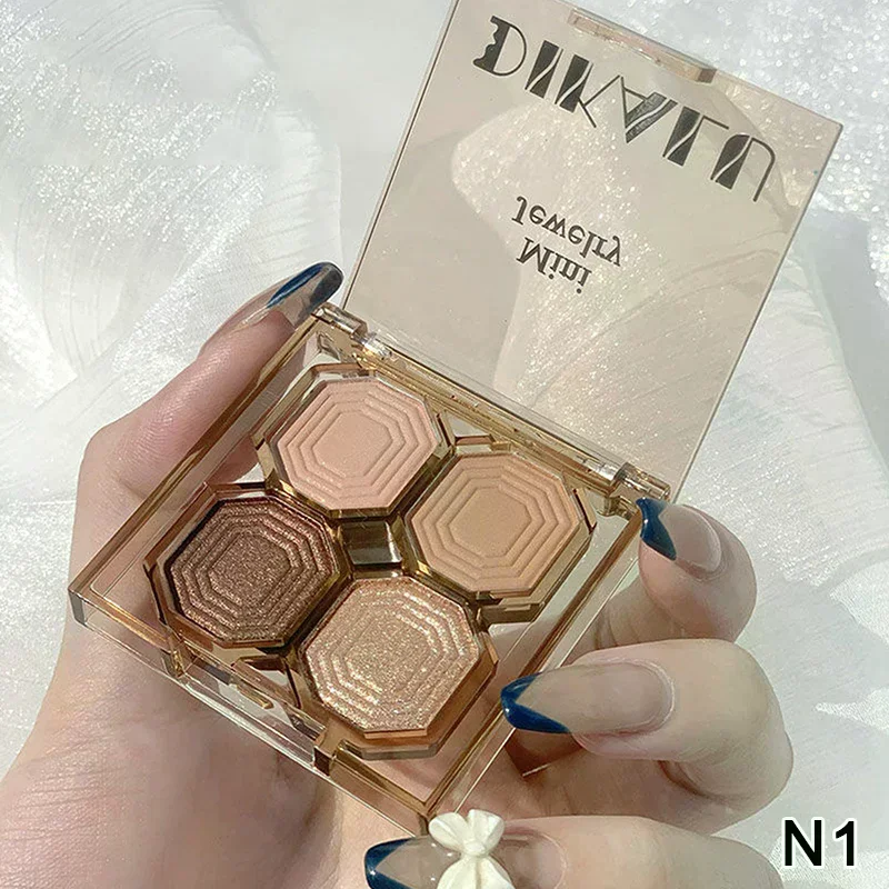 DIKALU 4 Colors Pearly Glitter Eyeshadow Palette Bright Matte Shimmer Eye Shadow Waterproof Pigment Makeup Cosmetics