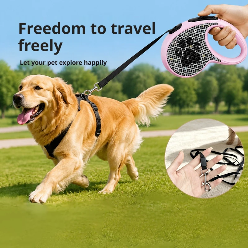 Non‑Slip Retractable Dog Leash One‑Key Brake Lock Telescopic Pet Traction Rope Safe Outdoor Walking Leash For Dogs