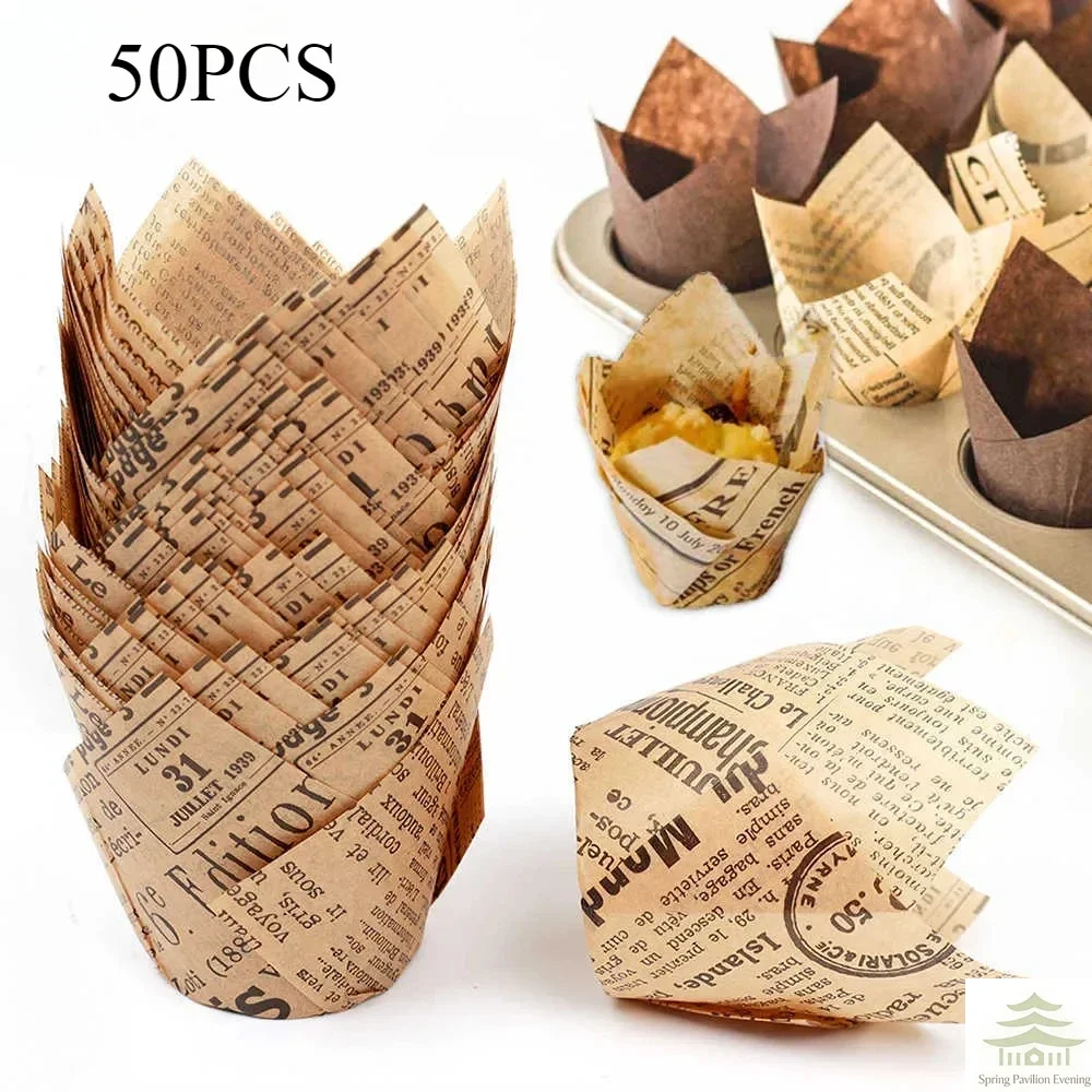 50pcs Newspaper Style Baking Cup Cupcake Liner Cupcake Wrapper Molde Cupcake Paper Cups Bakeware Tool for Wedding Birthday Party