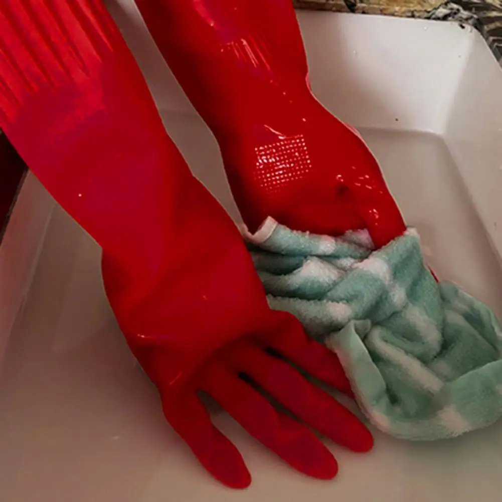 Odor-free Natural Rubber Gloves Waterproof Stain-resistant Dishwashing Gloves with Non-slip Design Heat-insulated for Dishes