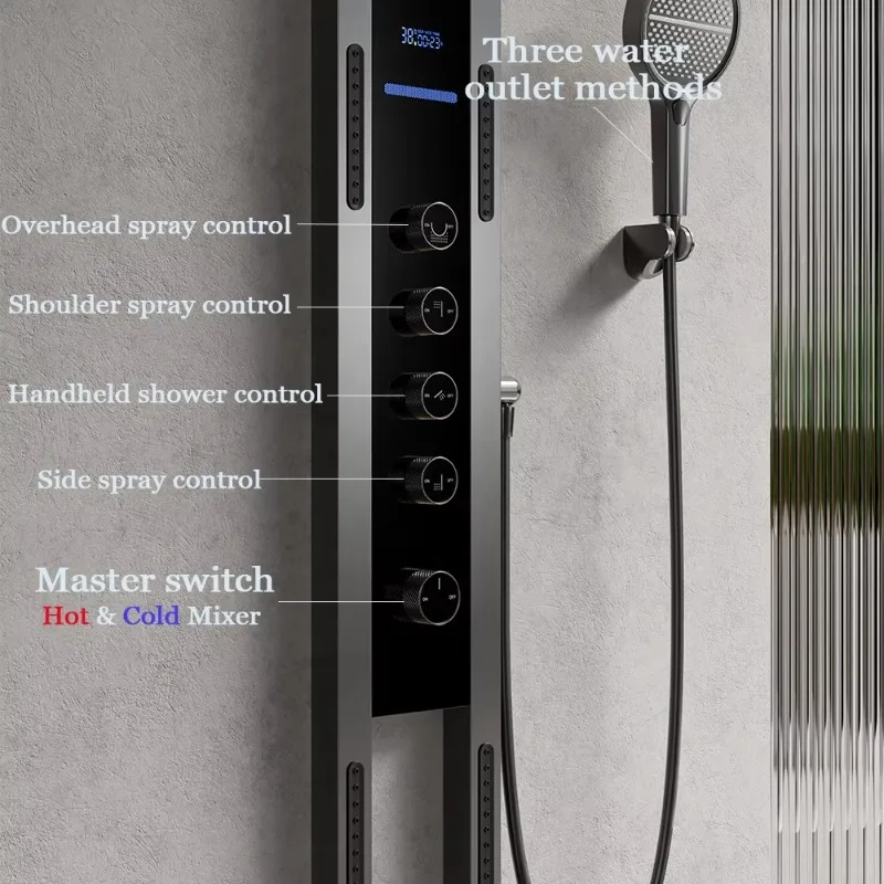 Pommeau de douche en or brossé, Diode électroluminescente, système de douche multifonctionnel, ensemble de salle de bains, panneau de douche cascade de luxe, colonne