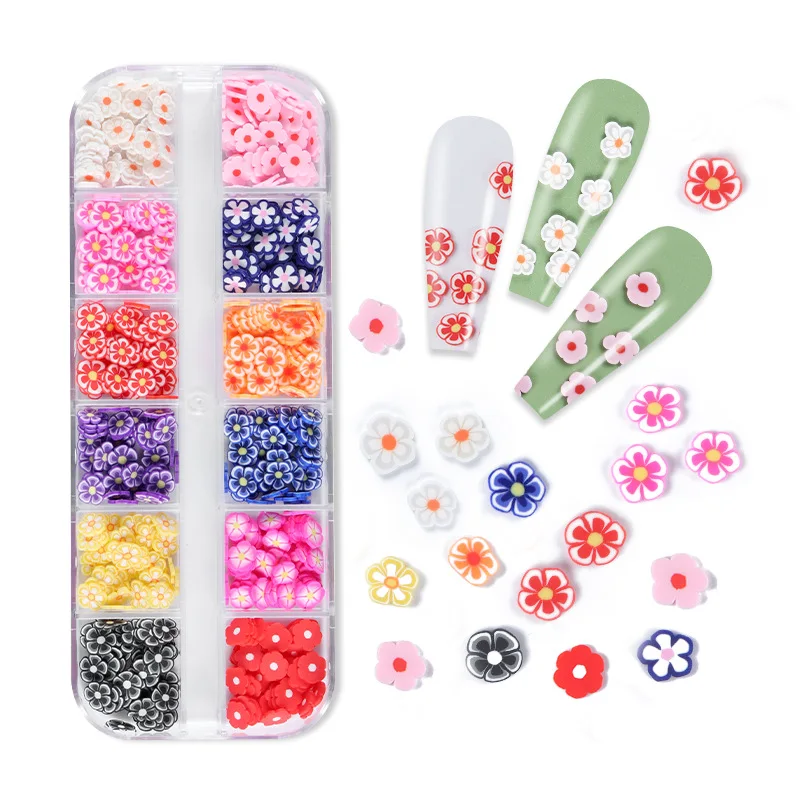 Premium Soft Pottery Flowers in 12-grid Box for DIY Home Decoration and Nail Art DIY 3D Flower Nail Art Decorations