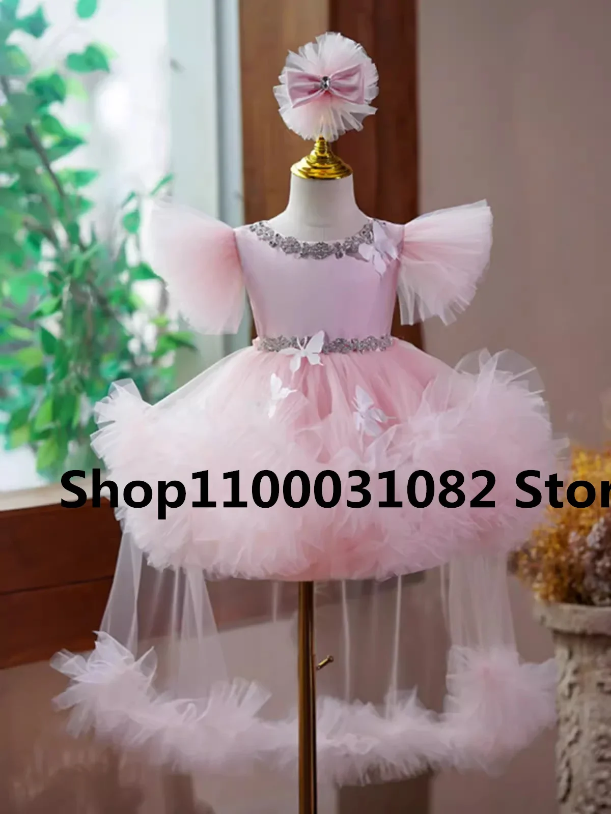 Girls Purple Princess Dress Baby Kids Shiny Sequin Birthday Party Dresses Teen Girls Sweet Bow Performance Dress Wedding Clothes