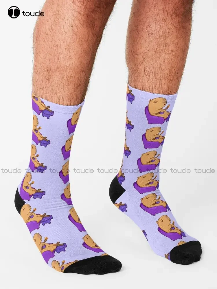 Capybara With A Hot Drink And A Candy Socks Womens Athletic Socks Personalized Custom Unisex Adult Teen Youth Socks Custom Gift