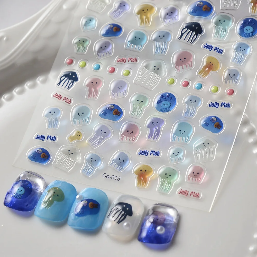 Jelly Fish 5D Nail Stickers Shinning Transparent Self-adhesive Nail Decoration Sliders