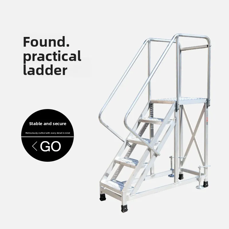 Mobile climbing ladder, three pedals