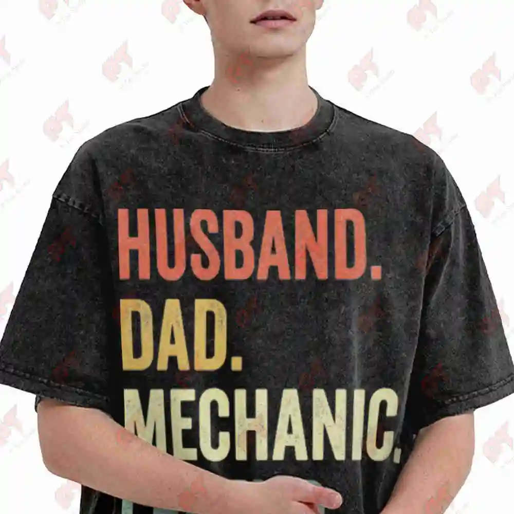 Husband Dad Mechanic Legend Handyman Car Auto Vintage Washed Tee Pure Cotton T-Shirt