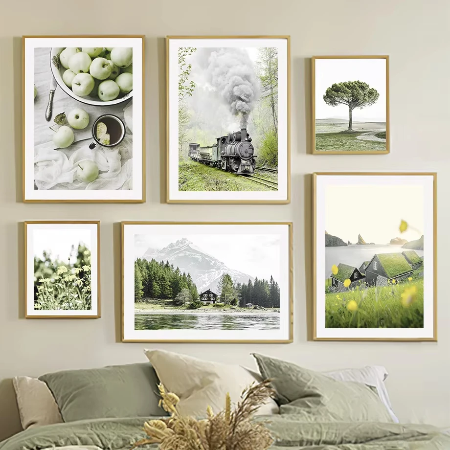 Grünes Feld Natur Frühling Pflanze Windmühle Botanik Auto Leinwand Malerei Bauernhaus Poster Wand Kunst Bild für Wohnzimmer Home Decor