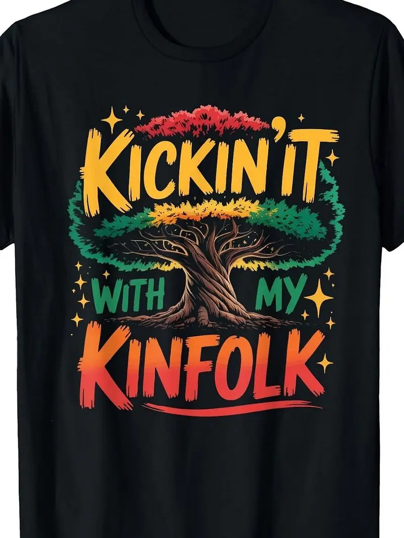 Kickin' It With My Kinfolk Funny Family Reunion Tree Roots T-Shirt Retro Casual Round Neck Printed T-Shirt Unisex Family Gift