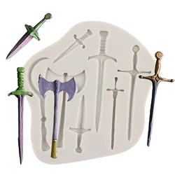 Sword Axe Knife Silicone Mold Cupcake Topper Fondant Molds DIY Party Cake Decorating Tools Candy Clay Chocolate Gumpaste Moulds