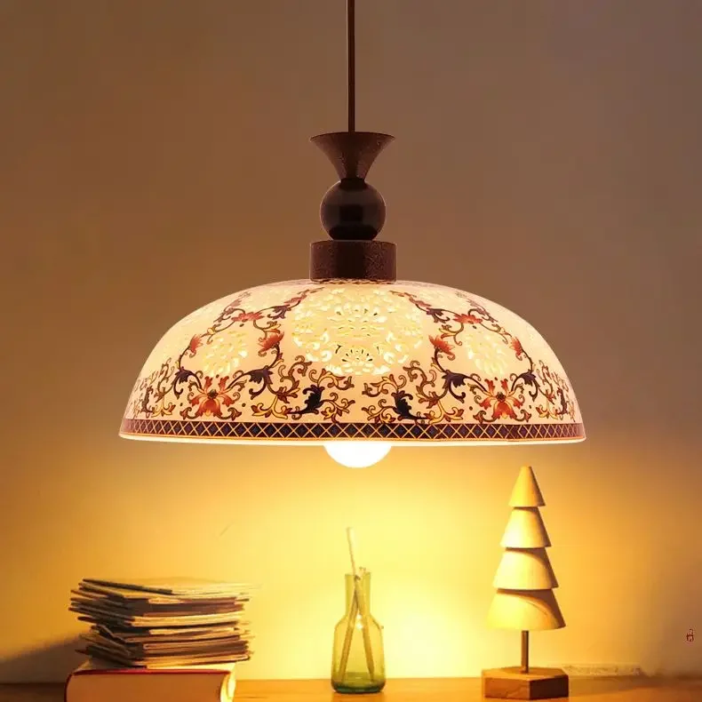 

yellow Porcelain Pendant Lamp China Ceiling Chandelier Hotel Store Loft Dining Room Ceramic Suspension Hanging Lighting