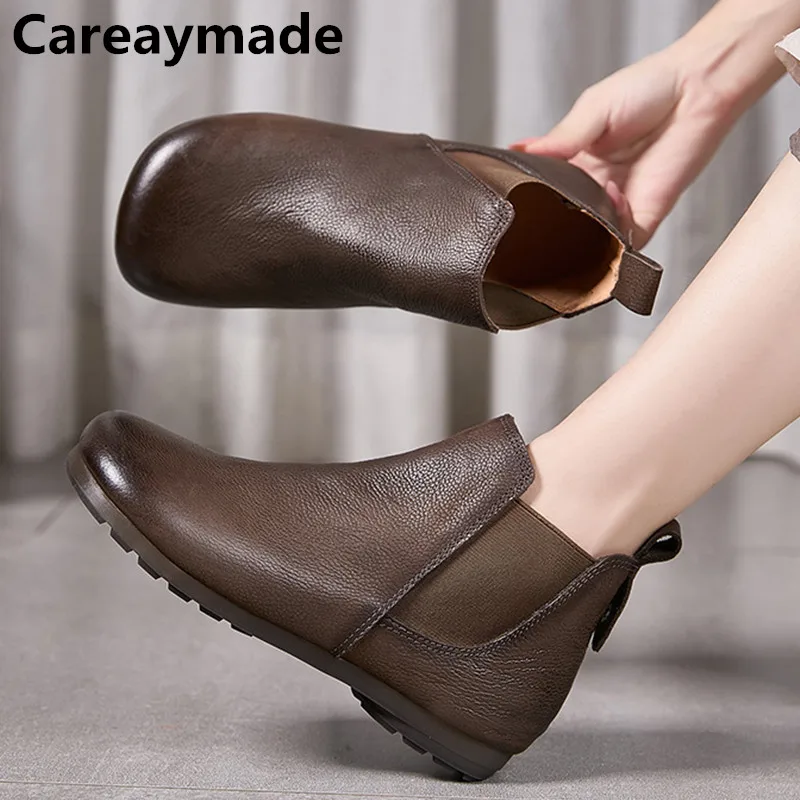 

Careaymade-Handmade 100% Genuine leather wider toe short women boots,Chelsea cow leather comfortable lazy people women's boots