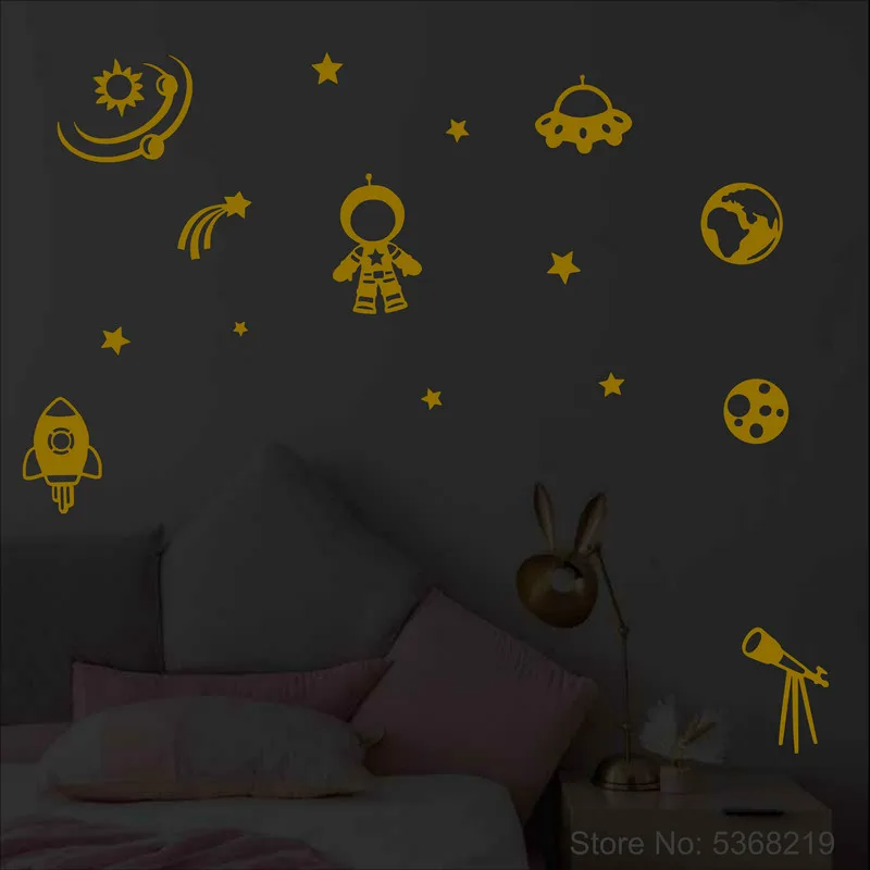 Stickers étoiles astronome et fusée spatiale pour chambre d\'enfant, stickers, stickers, astronome, équilibrage, télescope, espace, mur, plafond,