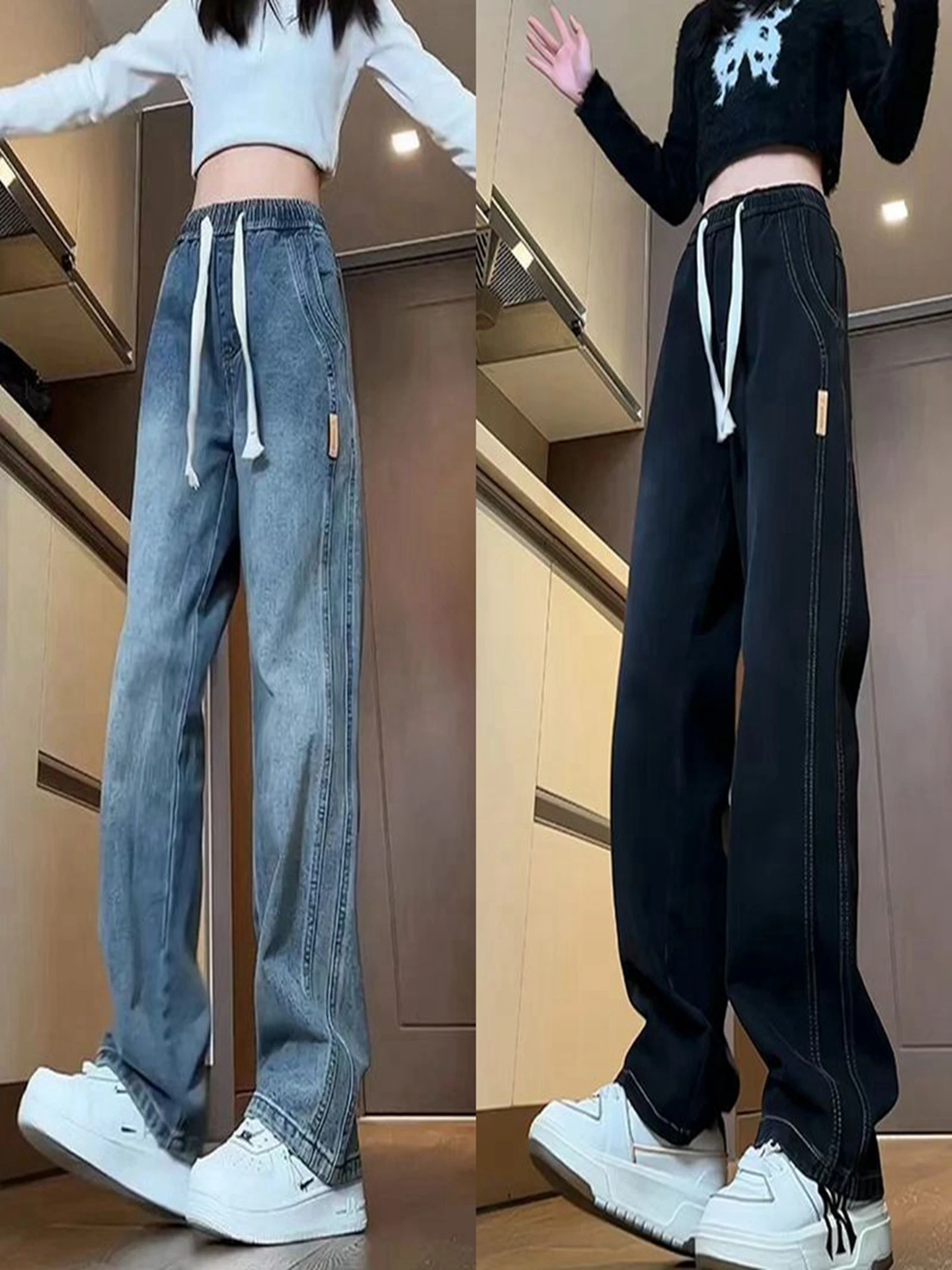 

Men's Thickened Fleece Lined Straight Leg Jeans Spring Autumn Loose Fit American Style Casual Wide Leg Large Size Trendy Bran...