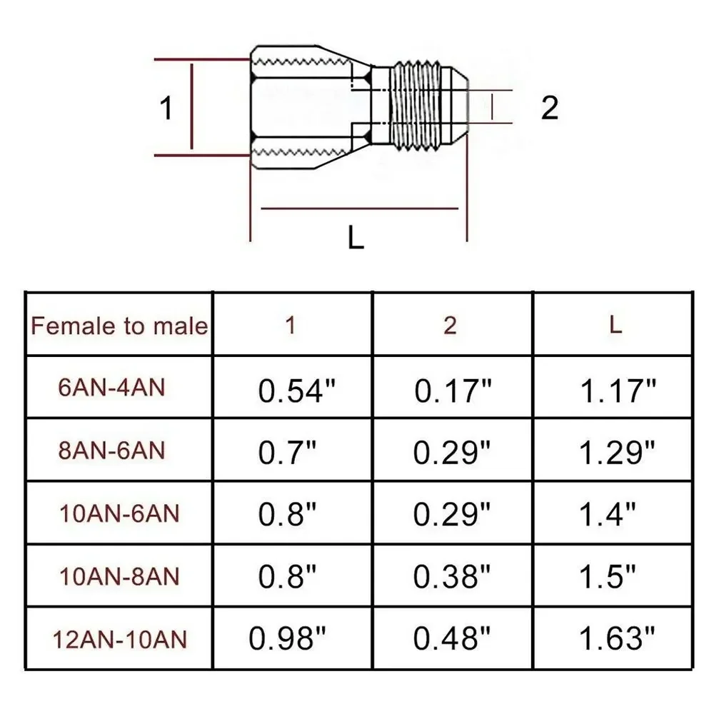 2 stücke AN12/AN8 Buchse Auf AN10/AN6 Männlich Minderer Langlebig Starke Aluminium Legierung Minderer Fitting Heizöl Kühler schott Adapter
