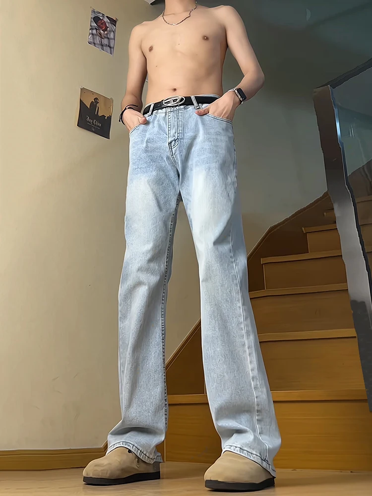 

Мужские летние джинсы Ice Blue Bell Bot в американском стиле, прямые, зауженные, с длинными штанинами, молодежные модные джинсы