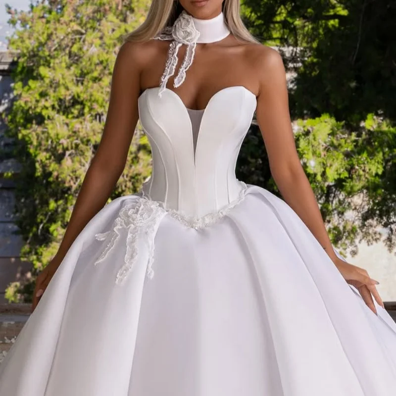 

Shiny ivory white Appliques Wedding Dresses off-shoulder A skirt glitter decal Gowns Made wedding dress Customized