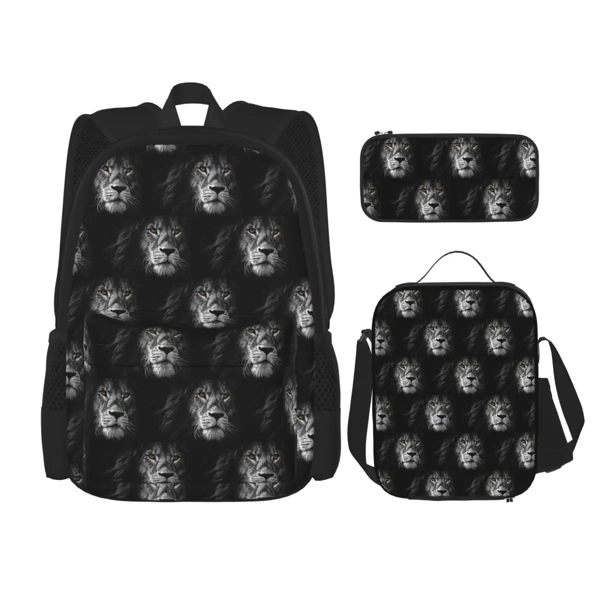 

Lion Face Maks Backpacks Kids Bookbag School Bags Rucksack Lunch Bag Pen Bag Three-Piece Set