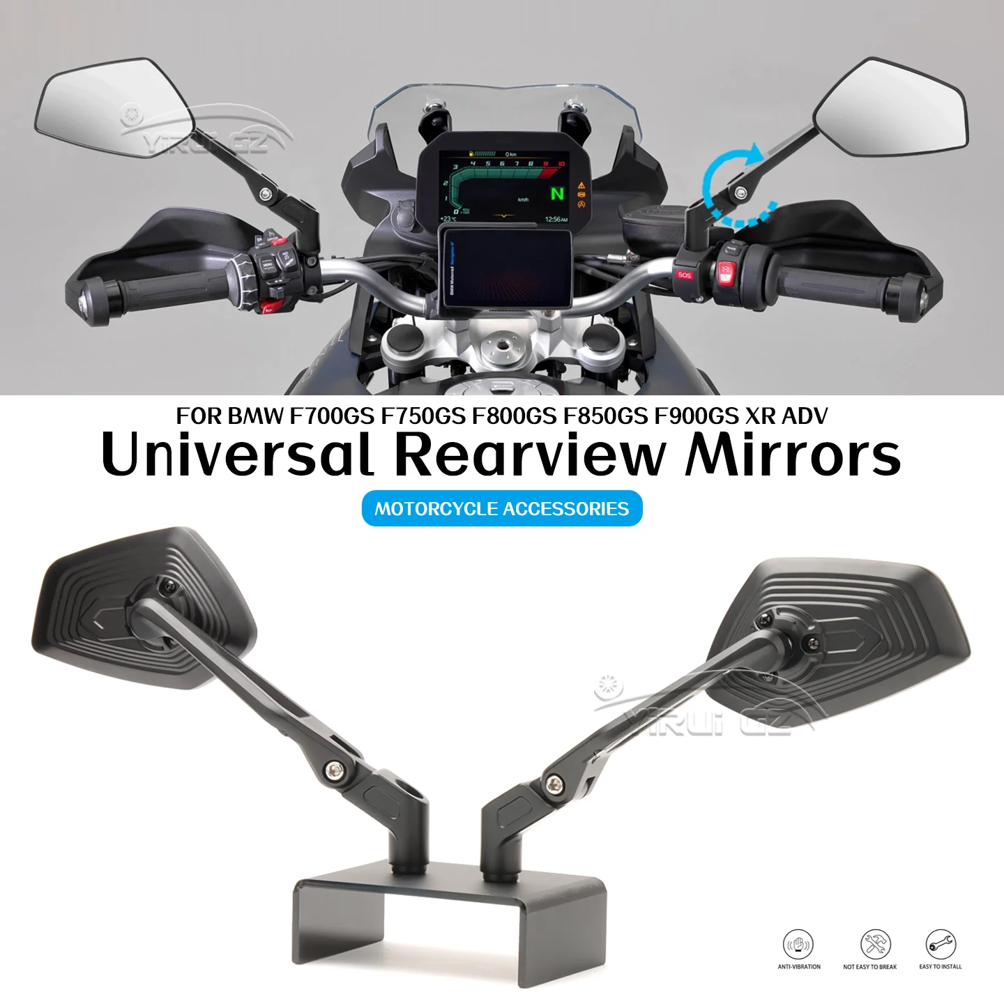 Motorcycle Rearview Mirror For BMW F700GS F750GS F800GS ADV Aluminum Adjustable Side Rear View Mirrors F850GS ADV F900 GS ADV/XR