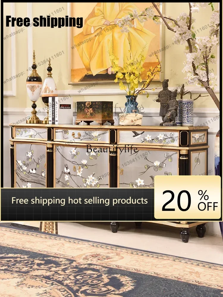 Factory Direct European Style Villa Large Apartment Solid Wood Restaurant Side Cabinet New Chinese Style Storage Curio Cabinet