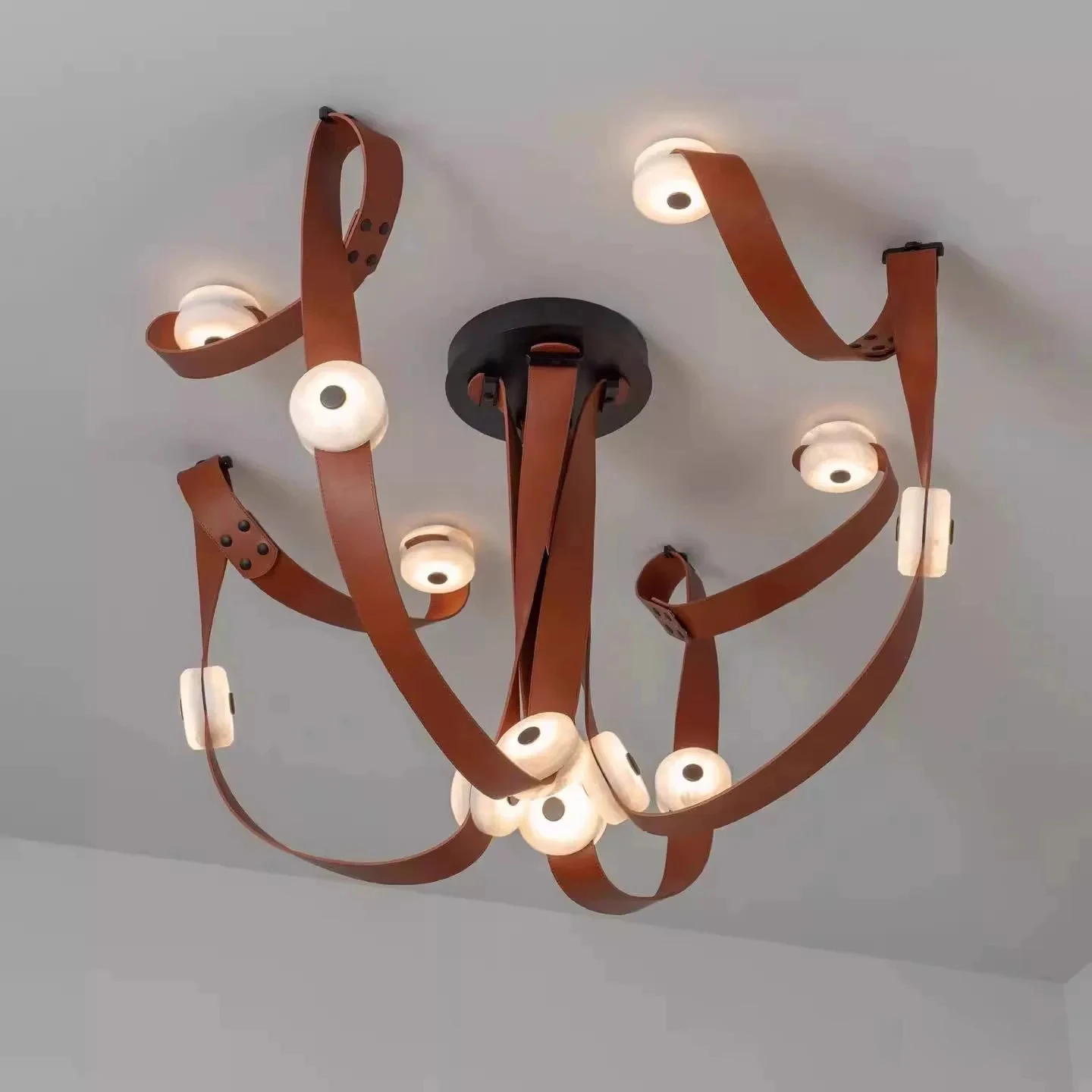 Long Belt Marble Ceiling Pendant Lights Led Dimmable Easy Installation Light Fixture Customized Lamps for Duplex Villa Decor