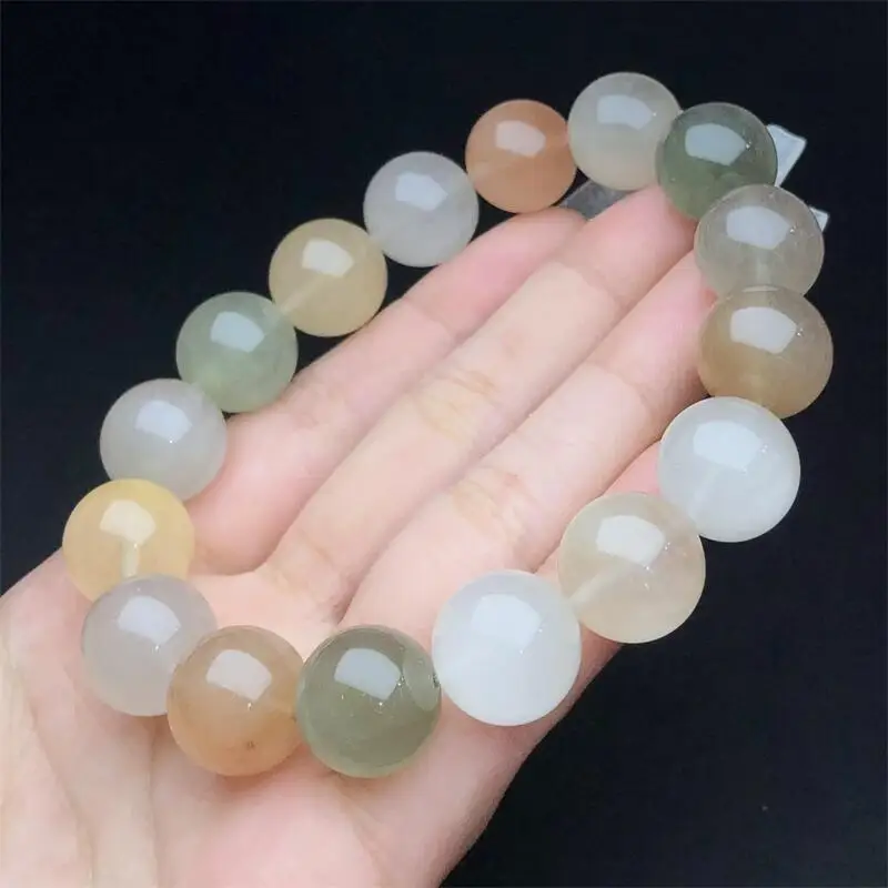 14MM Natural Colored Rabbit Hair Quartz Bracelet String Charms Handmade Fortune Energy Mineral Woman Amulet Jewelry Gift 1PCS