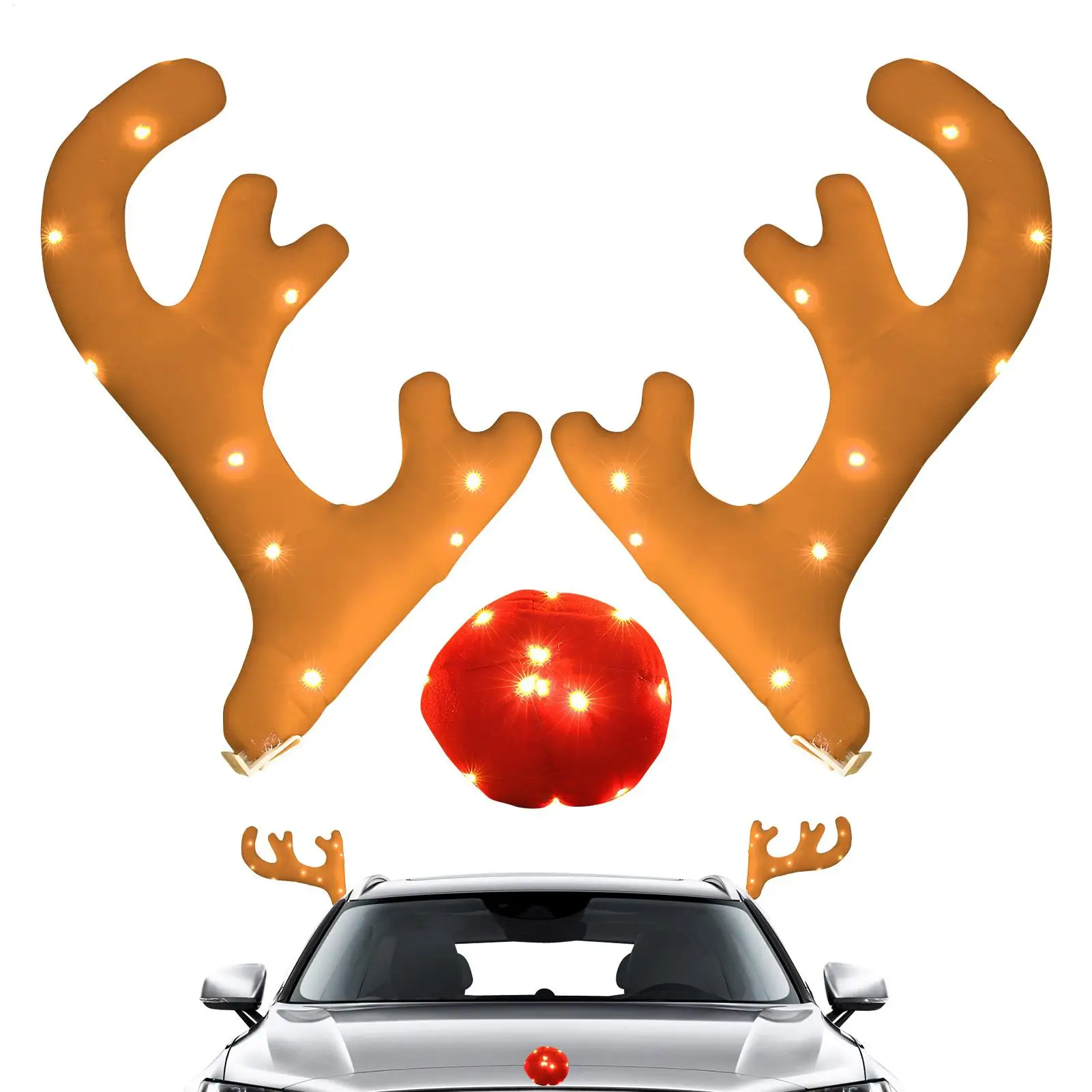 

Christmas Reindeer For Car Festive Light Up Auto Exterior Antler Set Reindeer Kit Roofs Tops Decoration For Van SUV Shopping