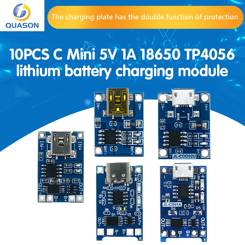 5PCS 5V 1A Micro/Type-c/Mini 18650 TP4056 Lithium Battery Charger Module Charging Board With Protection Dual Functions Li-ion