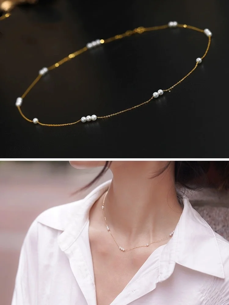18K Yellow Gold Natural Freshwater Pearl Necklace Pendant Au750 Fine Jewelry Round Aniversary Gift For Women Original designX610