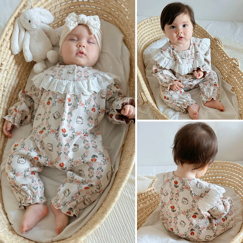 

Весенне-осенние комбинезоны для маленьких девочек, кружевные комбинезоны с героями мультфильмов для новорожденных девочек, цельные комбинезоны, детские боди для маленьких девочек, комбинезоны для младенцев