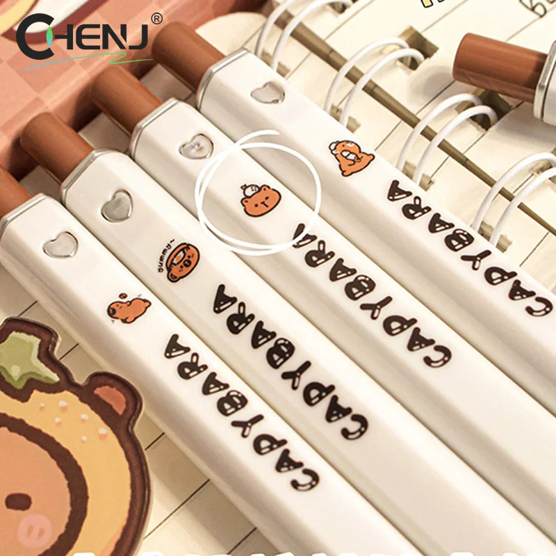 4/6Pcs Cute Kawaii Capybara Gel Pen Set Cartoon Quickly-Drying Pressing Neutral Pens Aesthetic Stationery School Office Supplies