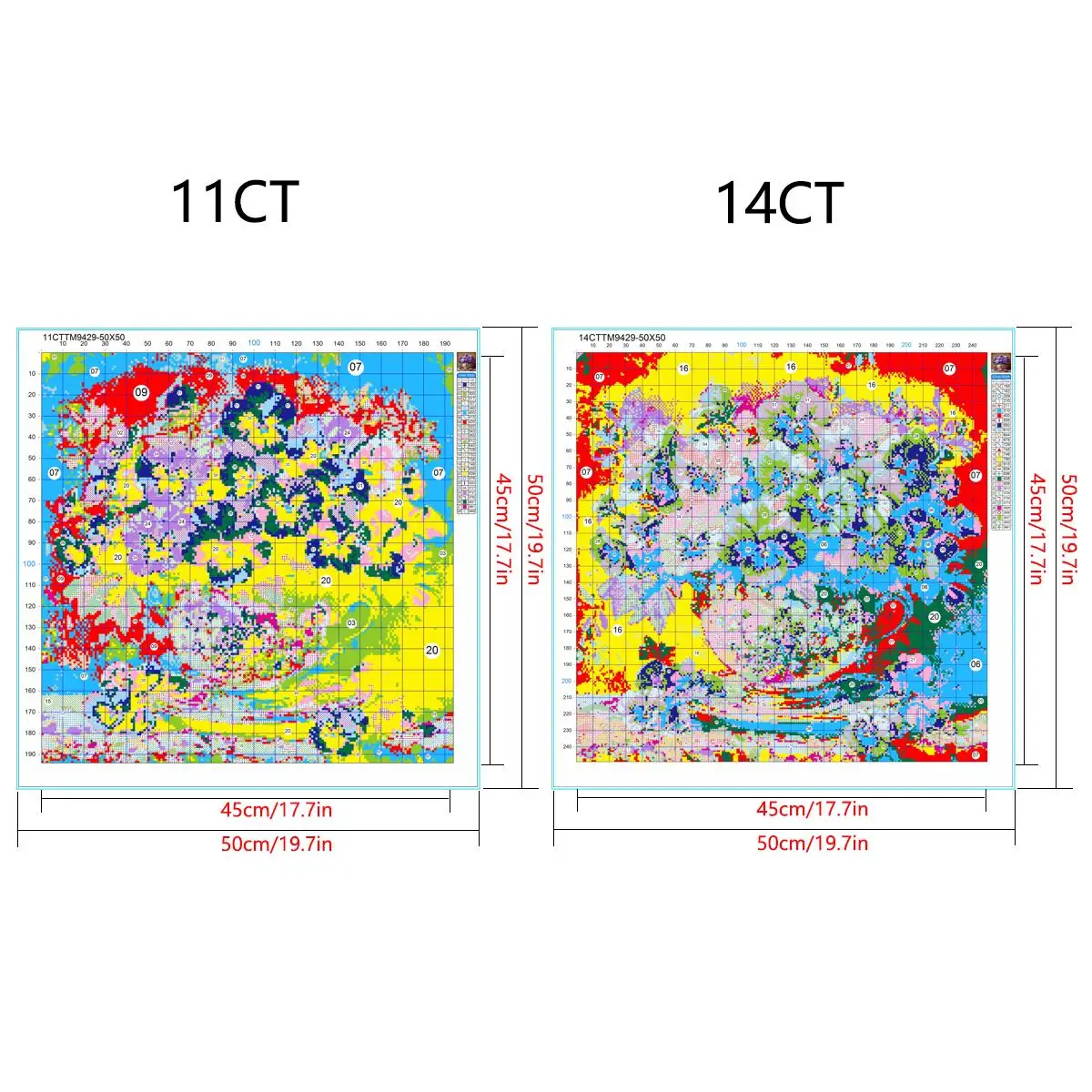 1 Set 40x40cm [15,7x15,7 Zoll] / 50x50cm [19,7x19,7 Zoll] 11CT/14CT bedruckter Stoff Kreuzstich DIY-Set, schöne Landschaft, Set – Detail 4
