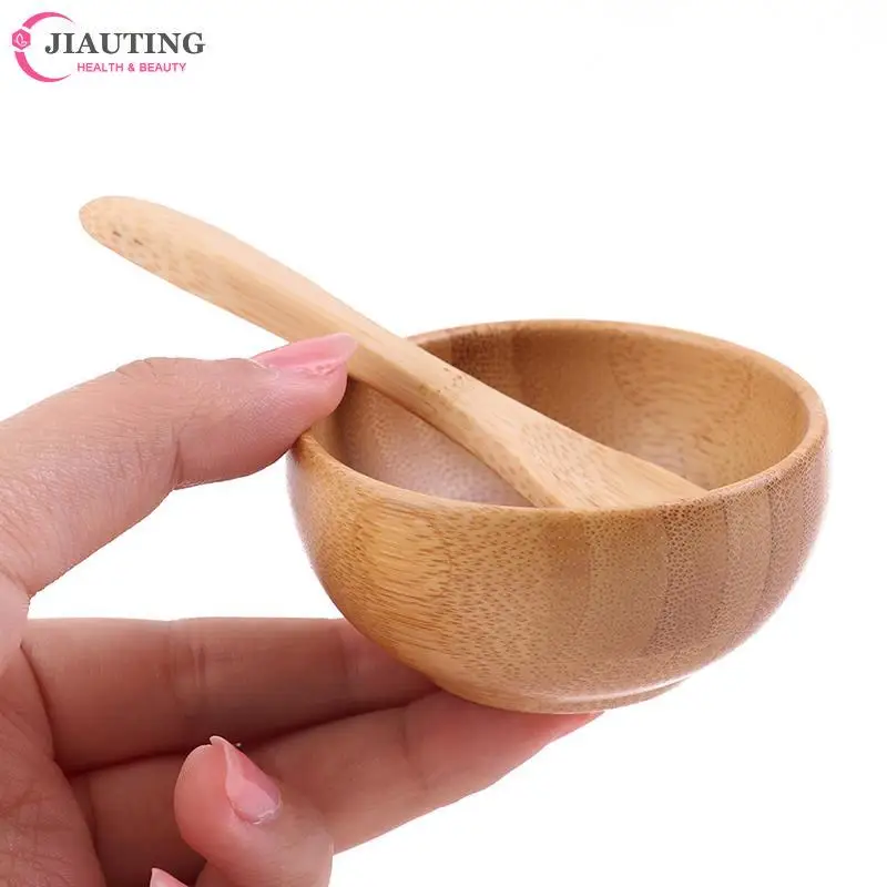 2Pcs/set Empty Bamboo Facial Mask Bowl With Spoon Cosmetic Wooden Mask Tools DIY Tableware Makeup Container Set