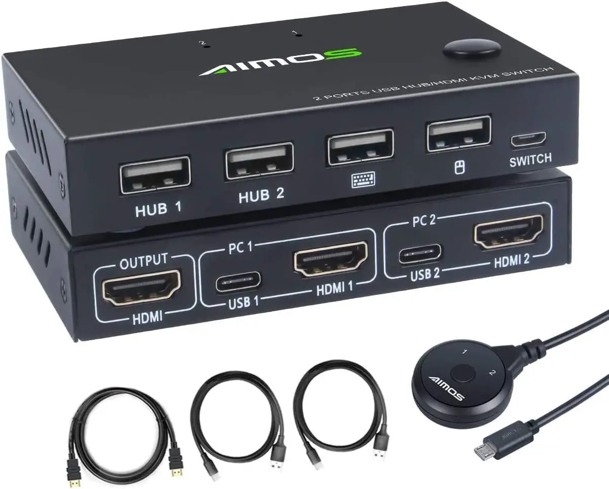 

AIMOS KVM Switch, 2 In 1 Out Switch Share Monitor Mouse Keyboard HDMI Switcher 4K to 30Hz for Laptop, PC, PS4, Xbox,