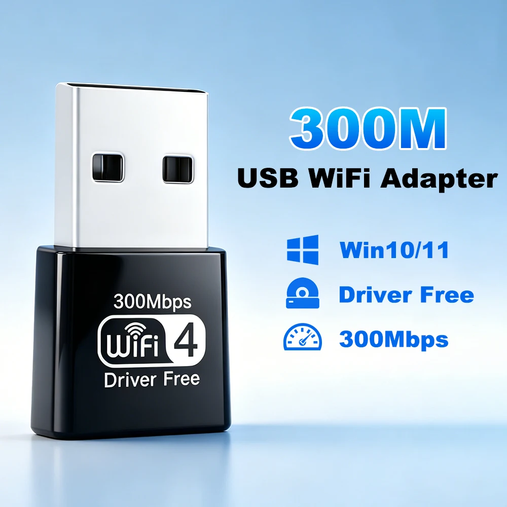 

300Mbps USB WiFi Adapter USB 2.0 Mini WiFi Dongle Wireless Network Card for PC Laptop Desktop For Win7/10/11